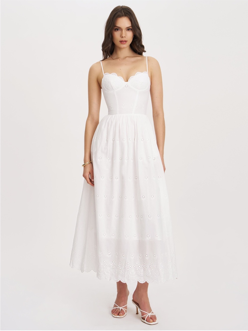 Miss Circle - Oberon Cotton Eyelet Lace-Up Back Maxi Dress - White NWT